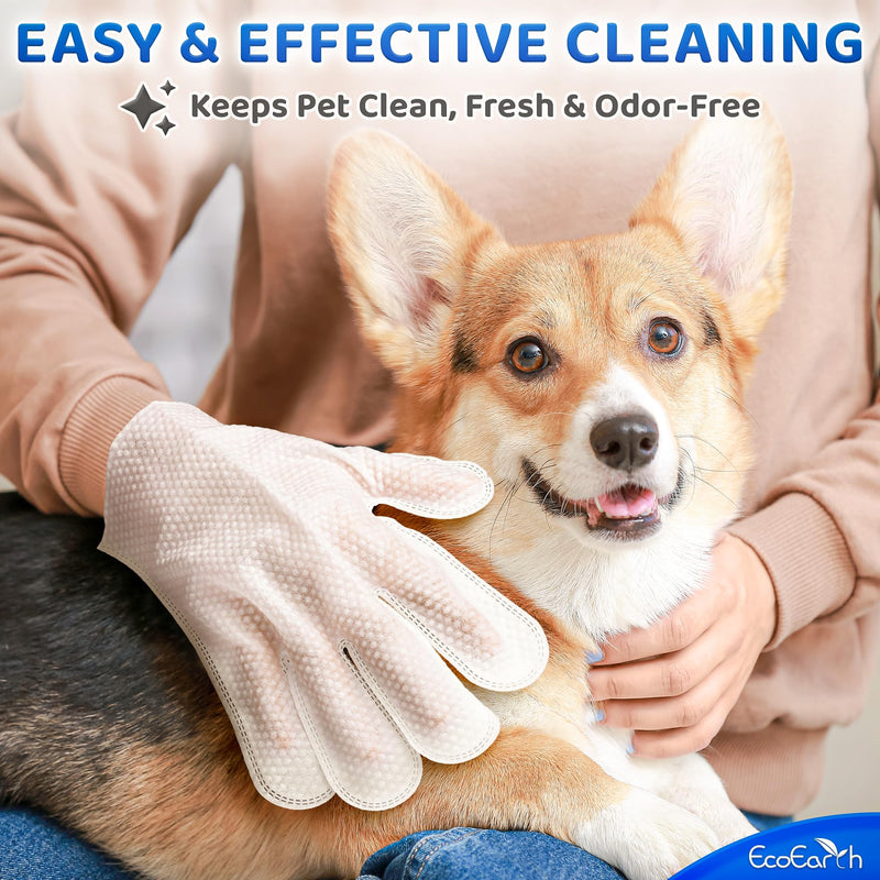 EcoEarth Premium Pet Wet Wipes for Dogs & Cats - Pack of 6 - Disposable Washing Gloves for Bathing & Grooming - Cleaning Gloves for Paws & Body - BeesActive Australia