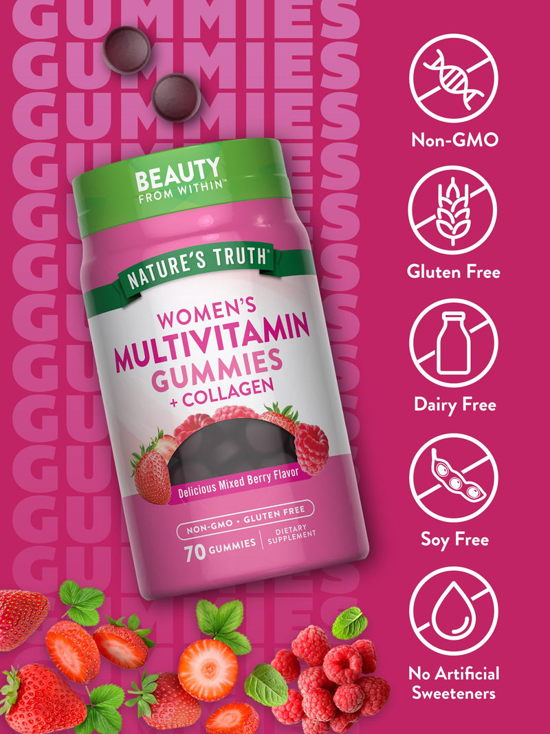 Nature's Truth Womens Multivitamin Gummies | 70 Count | Plus Biotin & Collagen | Berry Flavor |Non-GMO & Gluten Free Supplement 70 Count (Pack of 1)