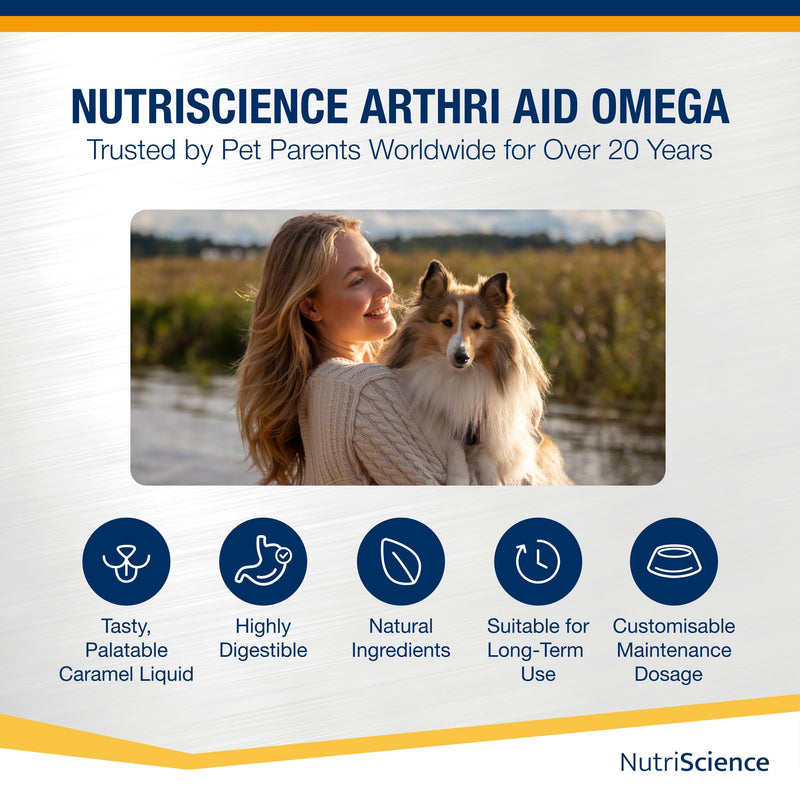 NutriScience Arthriaid Omega Dog Joint Supplement – Glucosamine, Chondroitin, MSM & Omega 3 – Supports Mobility, Relieves Stiffness & Promotes Cartilage Repair – 250ml 250 ml (Pack of 1)