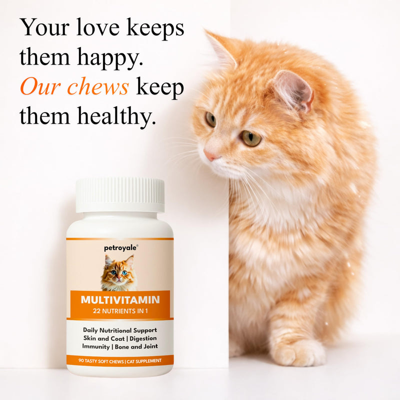 22 in 1 Multivitamin Chews for Cats - Taurine Cat Multivitamin & Omega Supplement - Multi Vitamins for Cats Health with Taurine Cat Vitamins for - Skin, Coat, Immunity & Digestion Support 90 Soft Chews