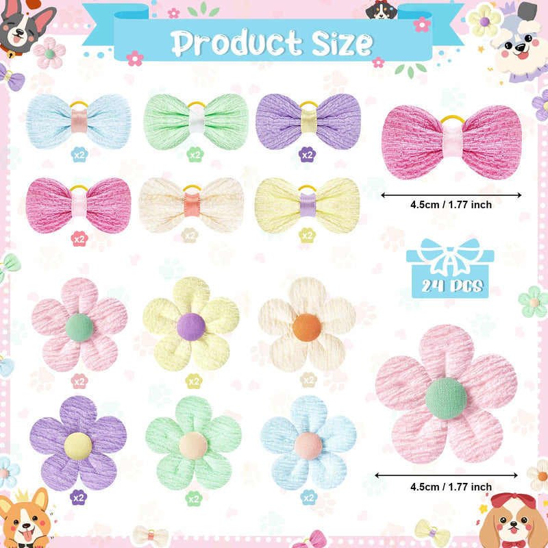 24Pcs Cute Flower Dog Hair Bows with Rubber Bands Small Dog Hair Bows Handmade Puppy Dog Grooming Bows for Dogs Girls for Holiday Spring Easter Dog Puppy Yorkie Pet Hair Accessories - BeesActive Australia