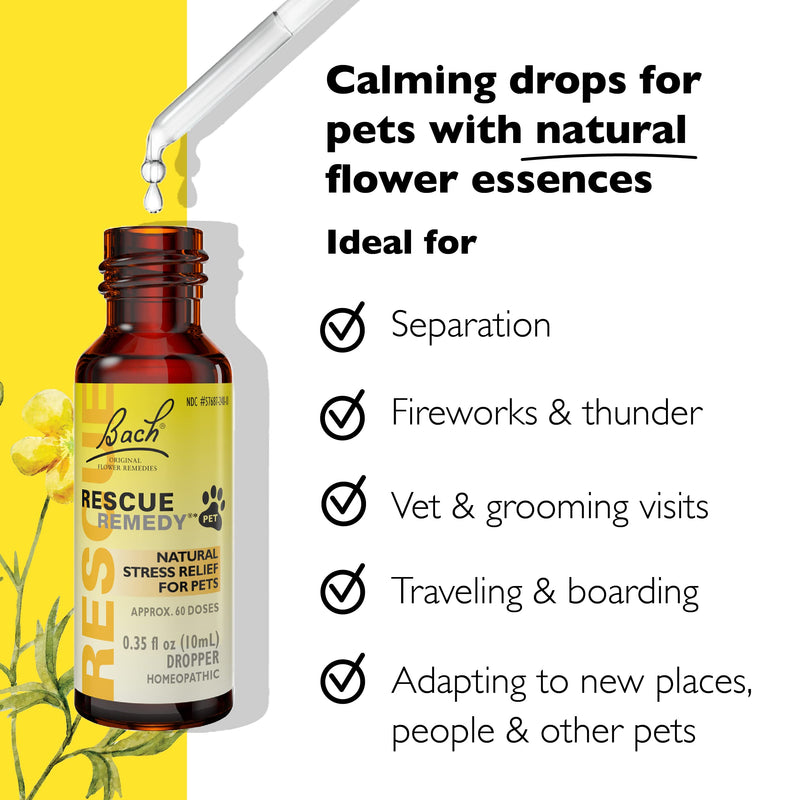 Bach RESCUE Remedy PET Dropper 10mL, Natural Stress Relief, Calming for Dogs, Cats, & Other Pets, Homeopathic Flower Essence, Thunder, Fireworks, Travel, Separation, Sedative-Free, 2 Pack - PawsPlanet Australia