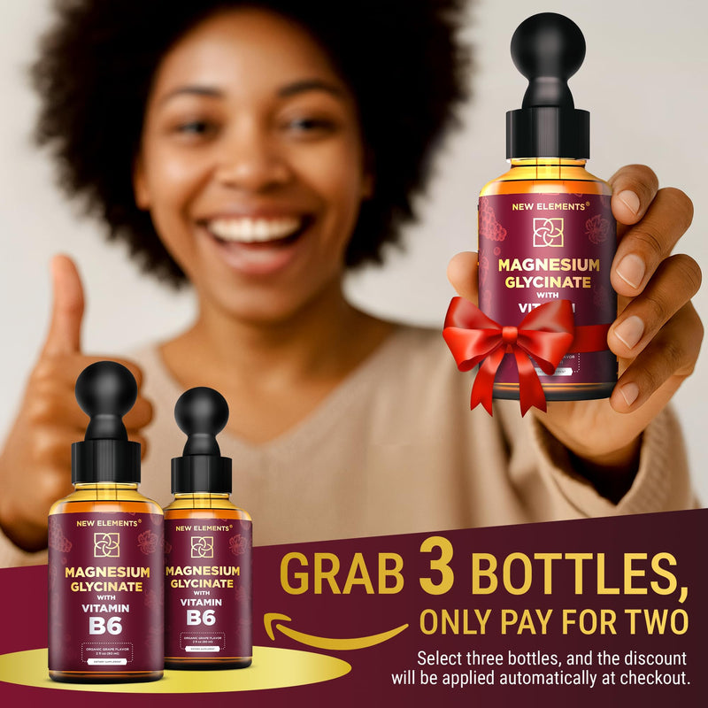 Liquid Magnesium Glycinate Drops with Vitamin B6 - Magnesium Supplement 500mg & Vitamin B6 100mg | Non-GMO No Gluten | Stress Relief | Sleep & Relaxation | Muscle & Heart Support | Natural & Vegan