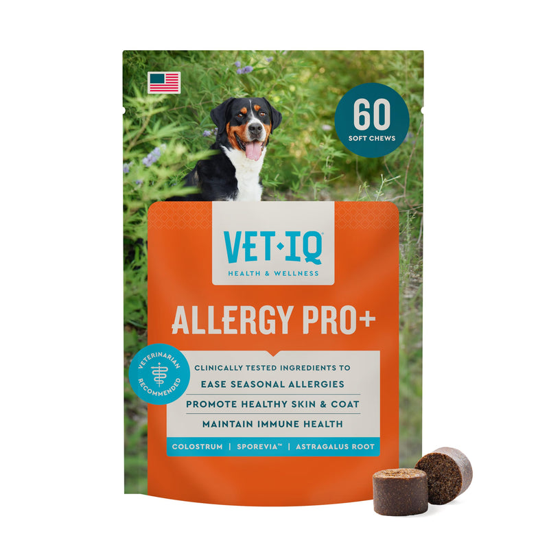 VetIQ Allergy Pro+ Soft Chews for Dogs, Dog Allergy Chews, Seasonal Support, Colostrum, Astragalus Root, Sporevia, Hickory Smoke Flavor, 60 Count 60 Count Dog Supplements