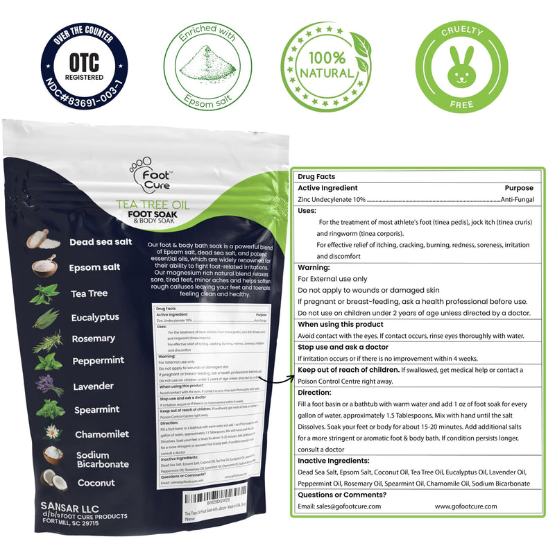 FOOT CURE Tea Tree Oil Foot Soak with Epsom Salt - Best Toenail Fungus Treatment, Athletes Foot & Softens Calluses - Soothes Sore & Tired Feet, Fungal Toe, Foot Odor Scent, Spa Pedicure (Pack of 2) | Tea Tree Oil, with Epsom Salt, Fungal Toe, Foot Odor... - BeesActive Australia