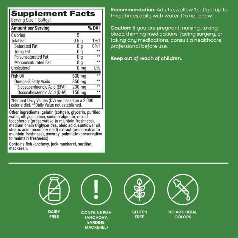 Nature's Way Super Fisol Fish Oil Softgels, Omega-3 Supplement, 90 ct | EPA and DHA, Supports Joint & Cardiovascular Heart Health*, Enteric-Coated Softgels, 350 mg per Serving Yellow 90 Count (Pack of 1)