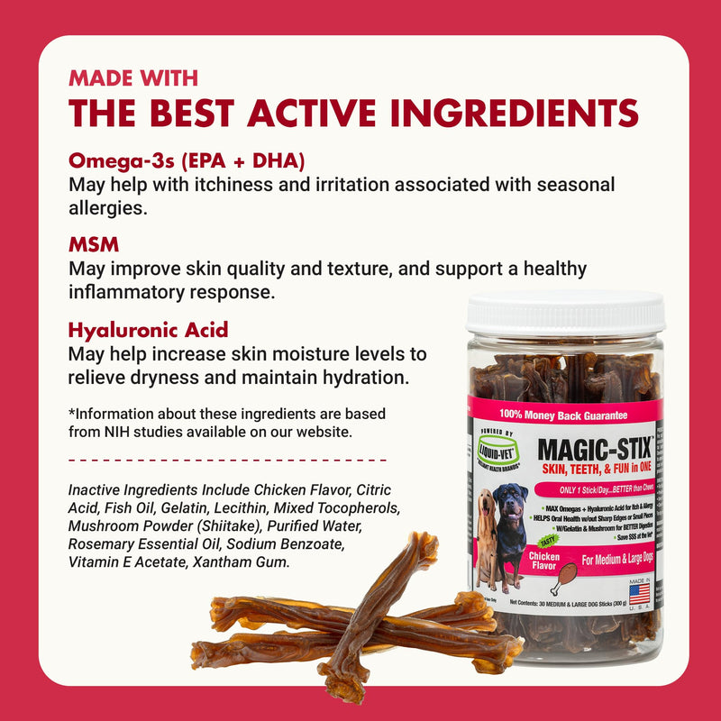 LIQUID-VET Magic-STIX™ Skin, Teeth & Fun – Large Dog – Chicken Flavor – 30 Count – Made in USA 1 Ounce (Pack of 30) Magic Stix - Itch & Allergy Stix