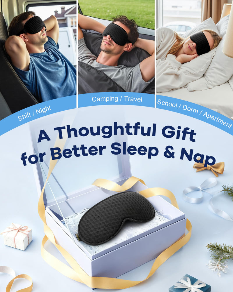 Blackout Sleep Mask: Weighted Eye Mask for Men Women - 3D Contoured Zero Pressure and Eyelash Free - Airplane Travel Nap Night Sleeping Blindfold - Adjustable Ear-Friendly Breathable Comfortable Black - BeesActive Australia
