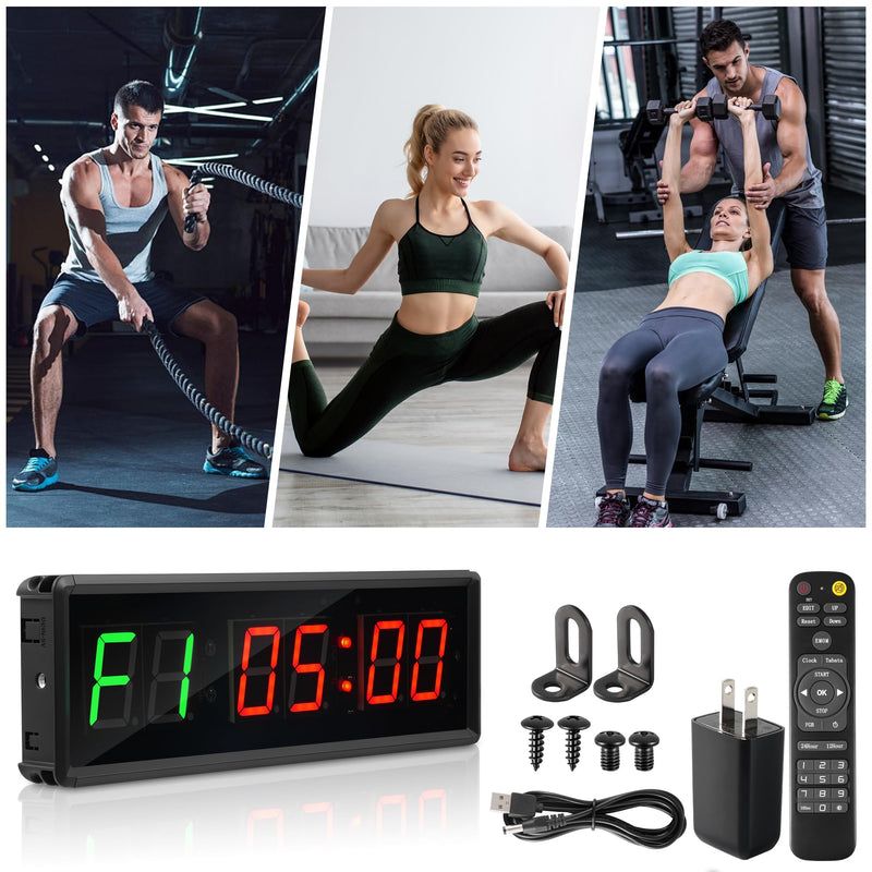 Upgraded Gym Timer Clock for Tabata/FBG/EMOM - Large Digital Interval Workout for Fitness Enthusiast, Count Down & Up | Stopwatch | Workout Clock for Home Gym/Yoga/Boxing/Garage Fitness Times