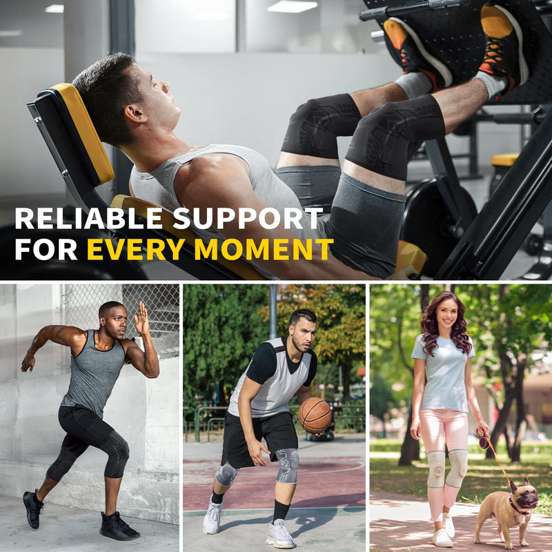 CAMBIVO 2 Pack Knee Brace for Men and Women, Knee Sleeves for Men with Patella Gel Pad and Side Stabilizers, Knee Compression Sleeves for Knee Pain Relief, Running, Workout, Daily Use Black Large