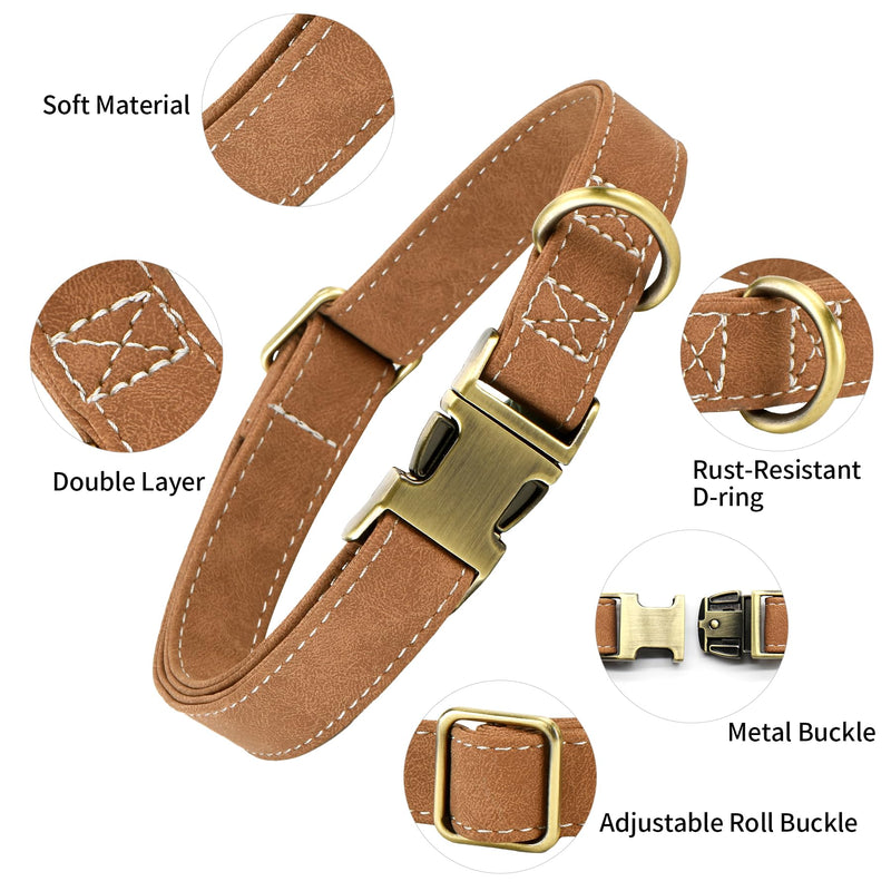 Soft Leather Dog Collar, Adjustable Heavy Duty Dog Collars with Quick Release Metal Buckle, Heavy Duty Basic Dog Collars for Small Dogs, Coffee, S - BeesActive Australia