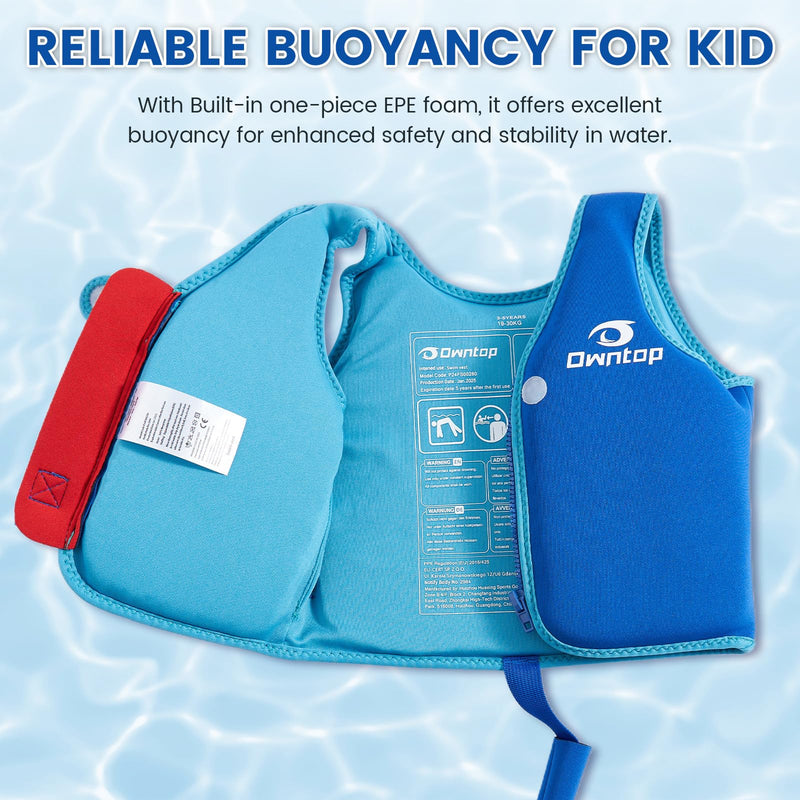 Owntop Kids Swim Vest Toddler Swim Vest with Adjustable Crotch Strap Toddler Floaties Boys Girls Buoyancy Aid for 30-40-50-60-70 Lbs Kids Royal Blue Large