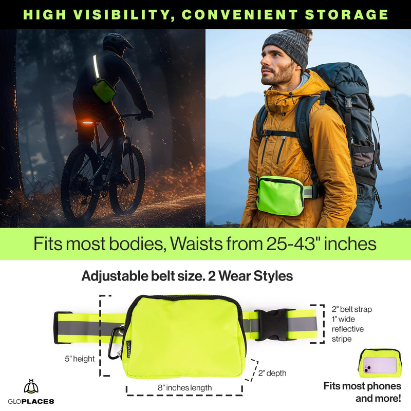 Reflective Belt Bag Night Sash for Night Safety - High Visibility Hip Bag Waist Pack with Large Storage Pouch - Adjustable Night Fanny Pack for Dog Walking, Hiking, Biking - BeesActive Australia