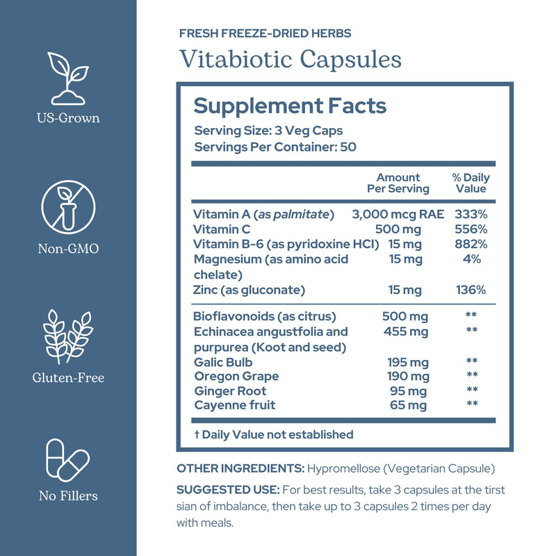 Eclectic Herb - Organic Vitabiotic Capsules | Immune Support Supplement | Natural Herbal Multivitamin Supplements | US-Grown, Non-GMO, Vegan, Whole Herb (150 CT | 750 mg)