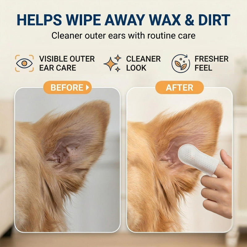 Dog Ear Wipes - 150 Count Finger Ear Cleaner for Cats, Alcohol Free Plant Based Ear Cleaning, Remove Wax Dirt Odor Ear Therapy Wipes