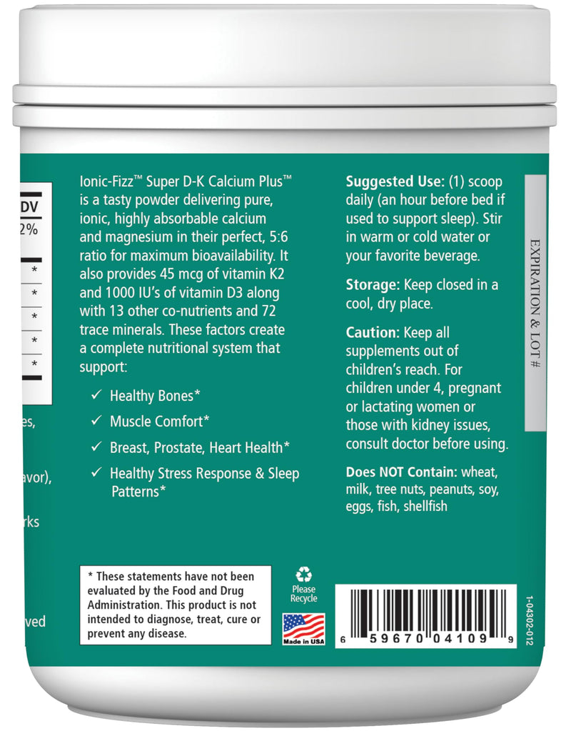 Ionic Fizz Super D-K Calcium Plus by Pure Essence - with Extra Magnesium, Vitamin D3, Vitamin K2 for Strong Bones and Stress Support - Mixed Berry - 14.82oz 14.82 Ounce (Pack of 1)