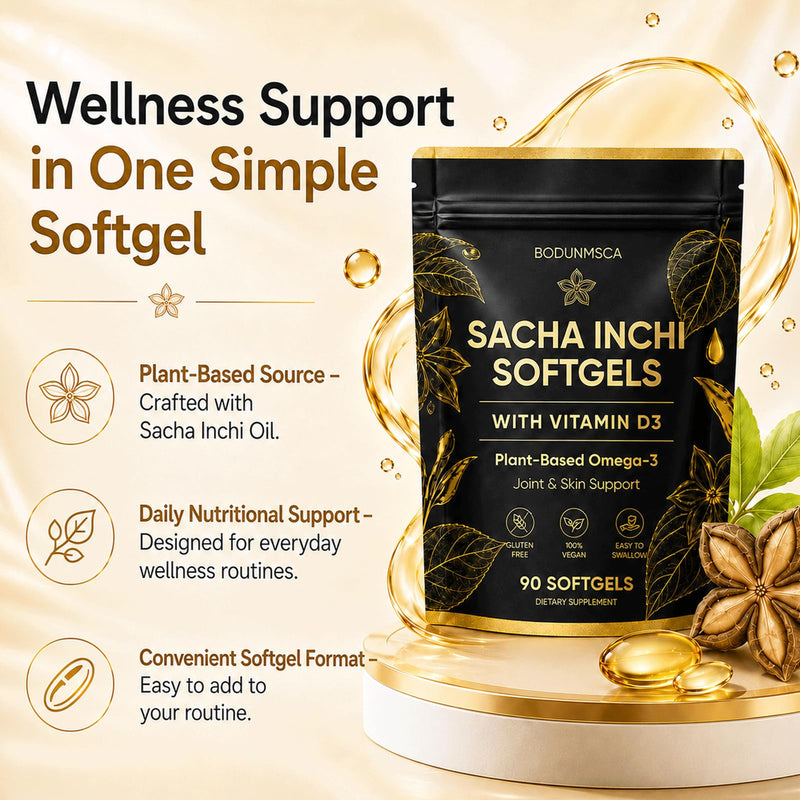 Athera Sacha Inchi Oil Capsules, with Vitamin D3, Plant-Based Omega-3 Softgels for Skin, Joint & Daily Wellness Support, Vegan, Gluten-Free, Easy to Swallow, 90 Count 1 2