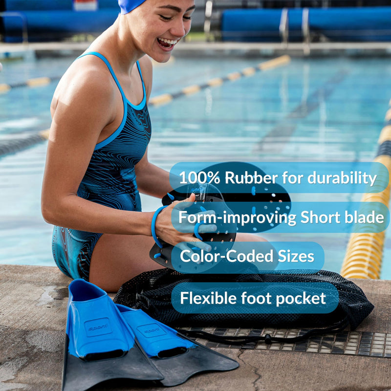 Sporti Adult-Kid Short Swim Fins for Pool Lap Swimming, Floating Fins for Swimming & Snorkeling, Swim Flippers for Training Little Kid 1-2 OrangeBlue - BeesActive Australia
