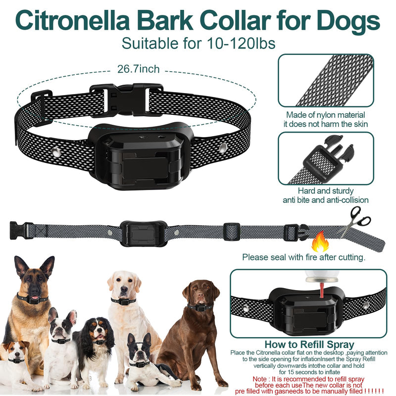 Citronella Training Collar, Dog Bark Training Collar [No Citronella Refill] Spray Dog Training Collar for L/M/S Dogs Dog Bark Collar with Beep/Vibration/Spray Mode & 6 Adjustable Sensitivities Black - BeesActive Australia
