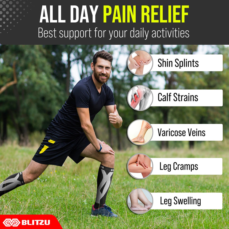 BLITZU 3 Pairs Calf Compression Sleeves for Women and Men Size L-XL, One Nude, One Black, One White Calf Sleeve, Leg Compression Sleeve for Calf Pain and Shin Splints. Footless Compression Socks. - BeesActive Australia