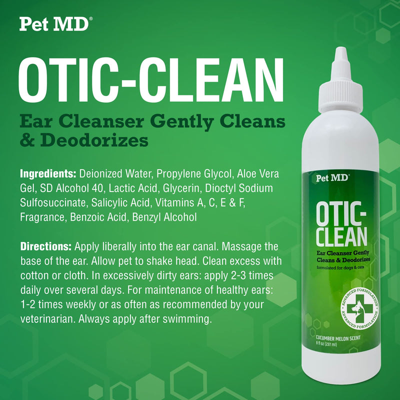 Pet MD Otic Clean Dog Ear Cleaner for Cats and Dogs - Effective Against Infections Caused by Infections, Itching and Controls Ear Odor - 8 oz (Cucumber Melon) Cucumber Melon - BeesActive Australia