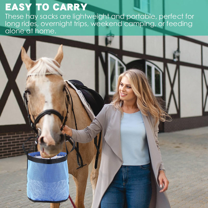 2 Pcs Horse Feed Bag Comfort Breathable Mesh Feed Bucket Heavy Duty Feed Bag with Adjustable Strap and Waterproof Bottom for Horse Feeding Supplies Muzzle Feed Bag, Medium (Blue) Blue - BeesActive Australia