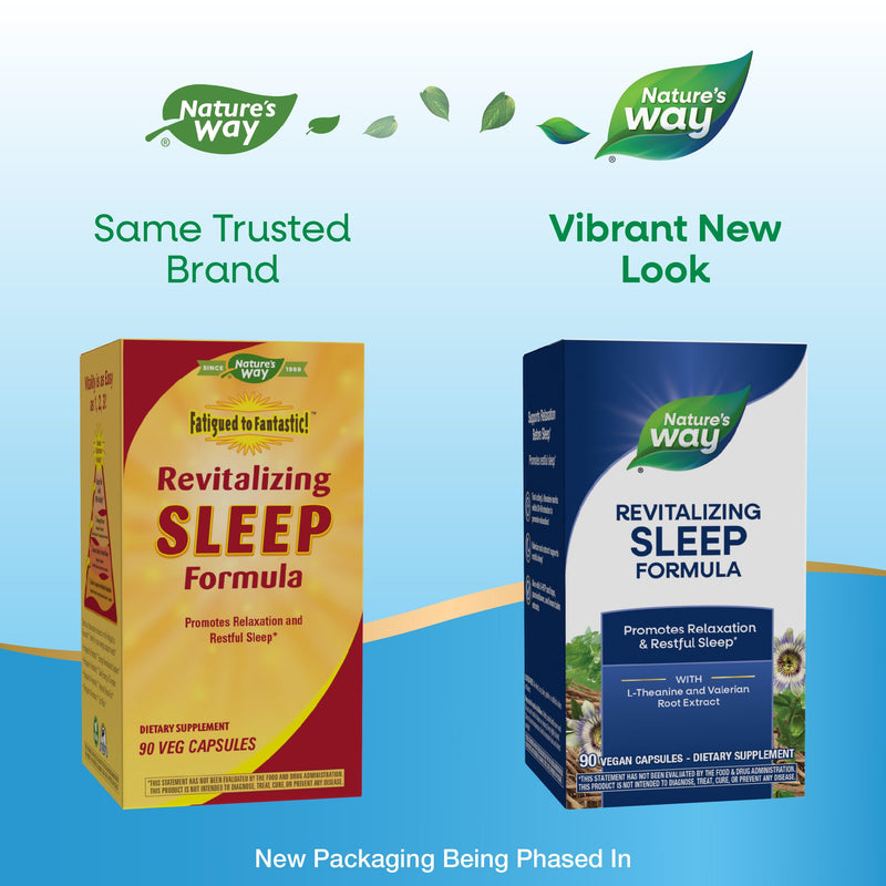 Nature's Way Revitalizing Sleep Formula, Promotes Restful Slumber*, 90 ct | Promotes Relaxation and Restful Sleep*, with L-Theanine, Valerian Root Extract, and 5-HTP, Vegan, Dairy-Free, Gluten-Free