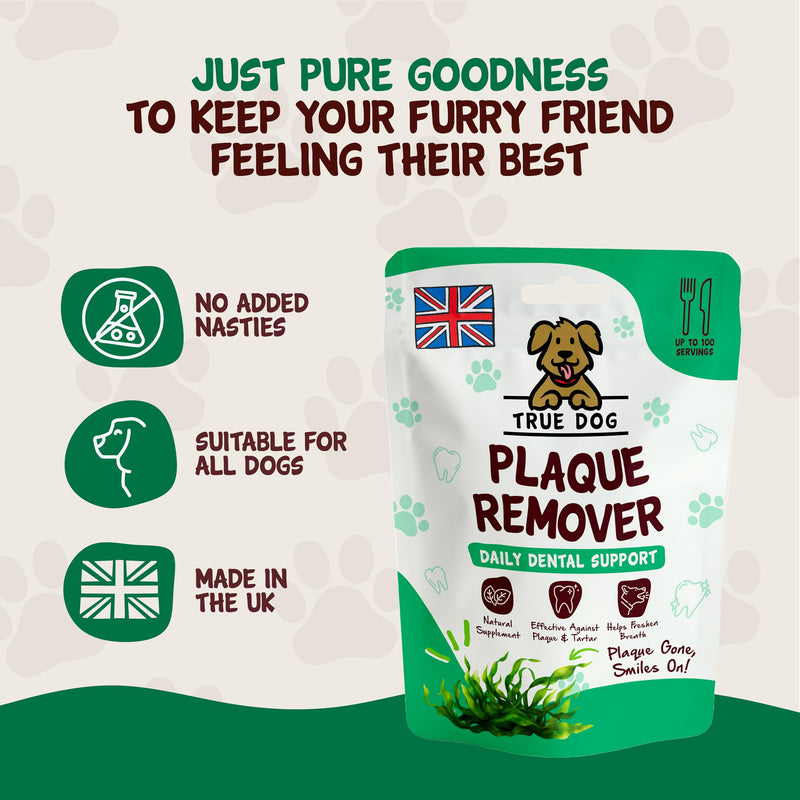 True Dog Plaque Remover (200g) Dog Breath Freshener with Spearmint and Seaweed for Dogs Teeth Helps Prevent Tartar Buildup, Digestive and Immune System Booster - Natural Pet Supplement