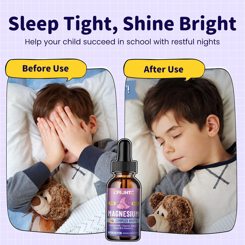 Kids Magnesium Liquid Drops-Magnesium Glycinate Liquid for Kids Supplement-w/L-theanine, Omega-3, Vitamin B6, D3 - for Sleep, Relaxation, Brain, Bones - Cherry Flavor, 2 Fl Oz 2 Fl Oz (Pack of 1)