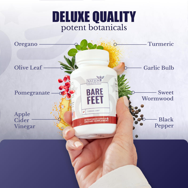 Bare Feet - Toenail Care - Nails Supplement with Vitamin A, Vitamin C, Oregano Powder and More - Nail Repair, Growth and Nail Care – Foot Health, 60 Capsules