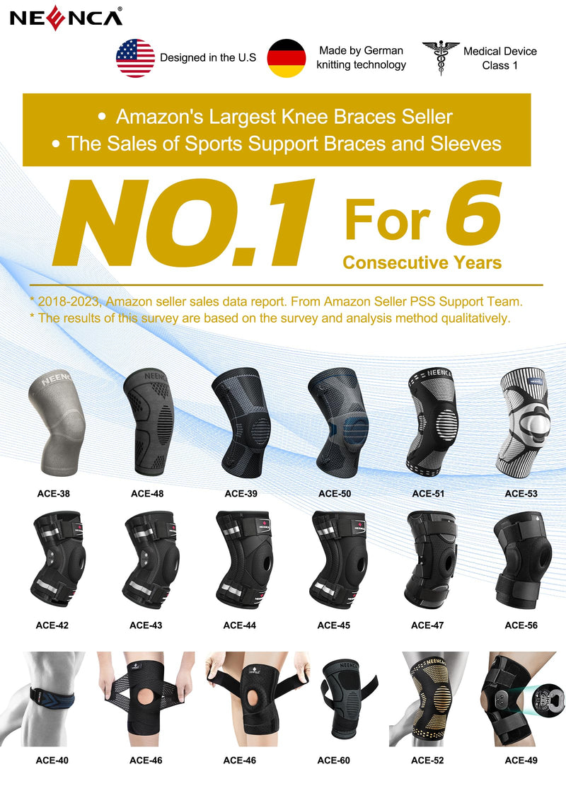 NEENCA Knee Braces for Knee Pain Relief, Compression Knee Sleeves with Patella Gel Pad & Side Stabilizers, Knee Support for Weightlifting, Running, Workout, Arthritis, Meniscus Tear, Men Women. ACE-53 Medium Black