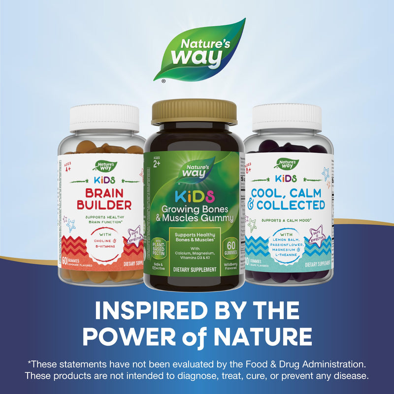 Nature's Way Kids Growing Bones & Muscles Gummies, Ages 2+, Berry, 60 ct | Supports Kids' Healthy Bone & Muscle Development with Calcium, Magnesium, Vitamins D3 & K1* 60 Count (Pack of 1)