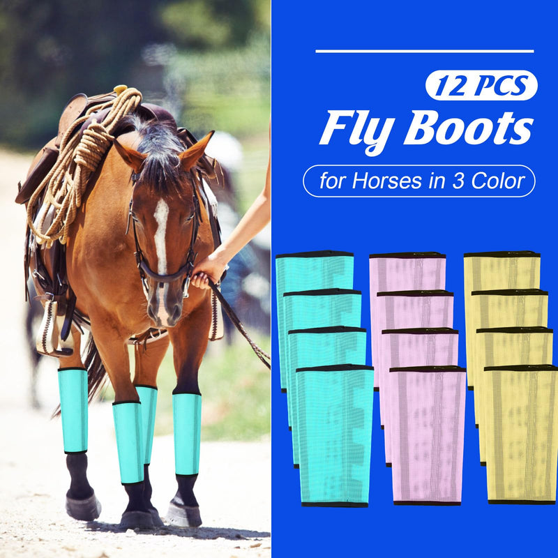 Set of 12 Mesh Fly Boots for Horse Breathable Mesh Horse Boots Protective Horse Leg Loose Wraps Horse Leggings for Preventing Flies and Mosquitoes Bites Light Purple,Light Yellow,Light Green - BeesActive Australia