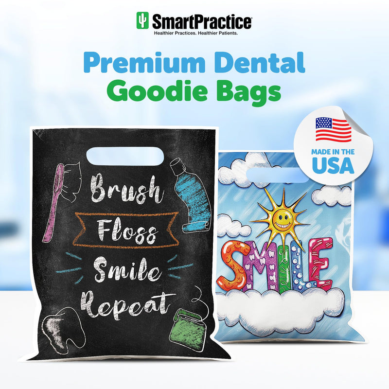 Soft Claws 100 Pcs Dental Goodie Bags – “Sunshine Smile” Design, 9 x 7.5 Inch Plastic Dental Bags with Handles, Patient Care Bags for Dentist Office, Made in USA - BeesActive Australia