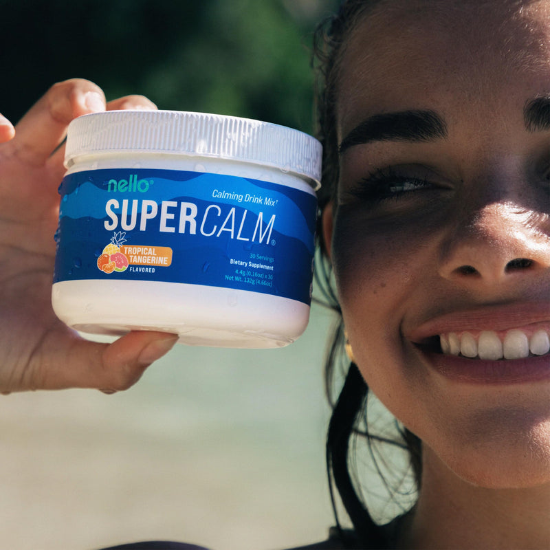 Nello Supercalm Powdered Drink Mix Tub, Cortisol Reducer* and Sleep Aid Supplement, L Theanine, Ksm-66 Ashwagandha, Magnesium Glycinate, Vitamin D 3, No Sugar, Non GMO, 30 Ct, Tropical Tangerine 30 Servings (Pack of 1)