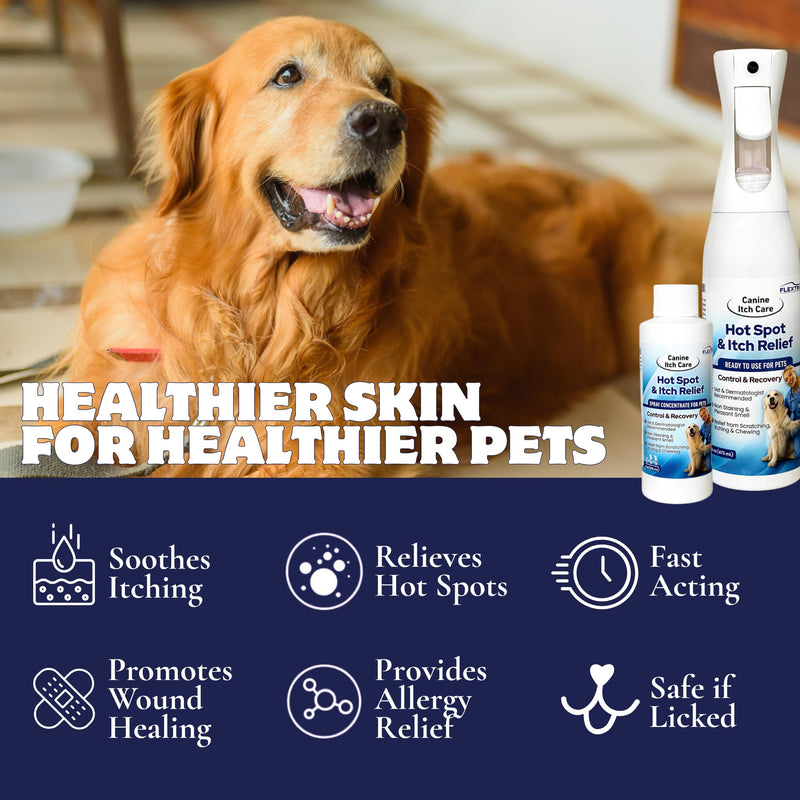 Canine Itch Care Hot Spot Spray & Itch Relief For Dogs and Cat. Remedy for Dog Itching, Dry Skin, Rash, Ringworm, Dermatitis, Itchy Paw, Irritation on Skin, Skin Allergy, Wound Care (Makes 32 oz)