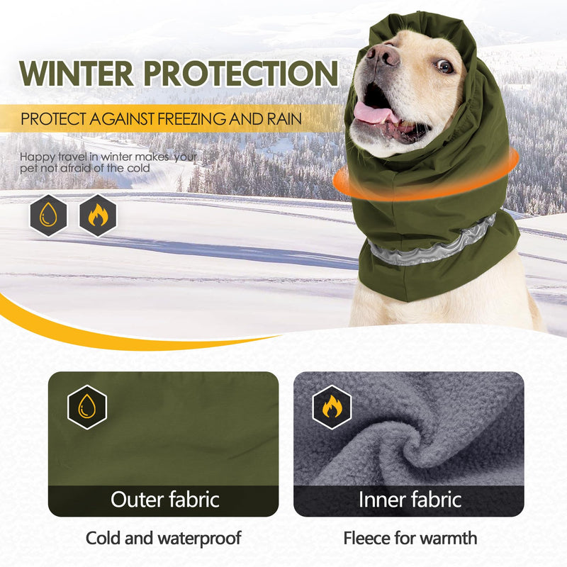 Dog Ear Muffs,Adjustable Waterproof Warm Dog Ear Cover,Cold Weather Pet Headgear Ear Neck Protecting,Dog Reducing Noise Quiet Snood Relief Anxiety Calming Head Wrap S:Neck Girth:30-44cm/11-17in Army Green