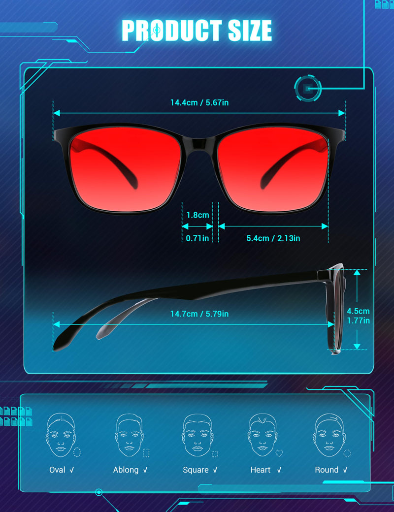 TIJN Sleep Glasses for 99.9% Blue Green Light Blocking for Women Men Dual AR Coating Red Lens for Computer Gaming, TR90 (Max Protect- Red Lens) Tr90-black