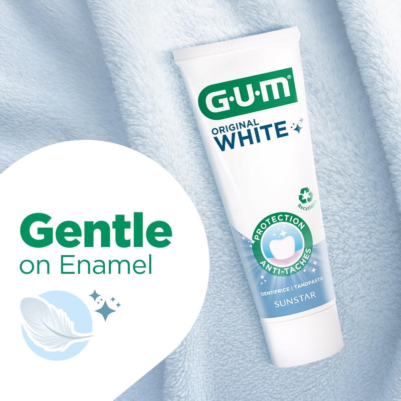 GUM Original White Toothpaste, Restores the Original White of the Teeth, Fluoride and Isomalt Protect the Enamel, 2 x 75 ml (with 1 Free Sample)