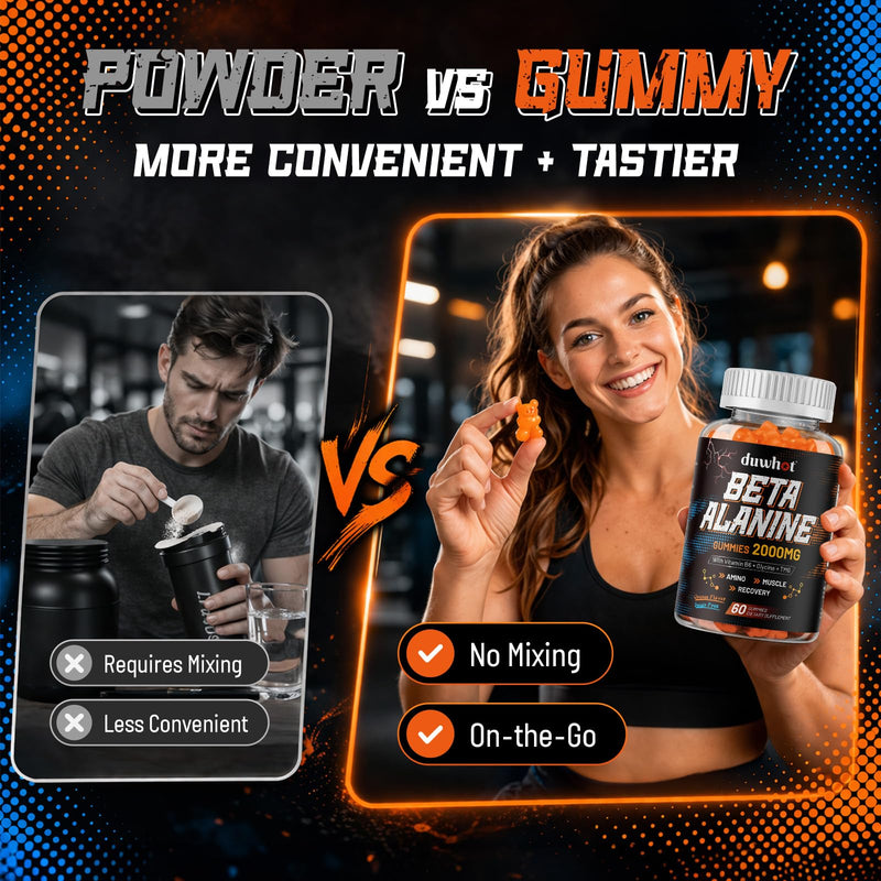 Beta Alanine Gummies 2000mg for Muscle Recovery, Sugar-Free, Vegan, 120 | 4-in-1 Amino Supplements with Glycine, TMG & Vitamin B6 for Adults, Orange Flavor, 60 Chews 60 Count (Pack of 2)