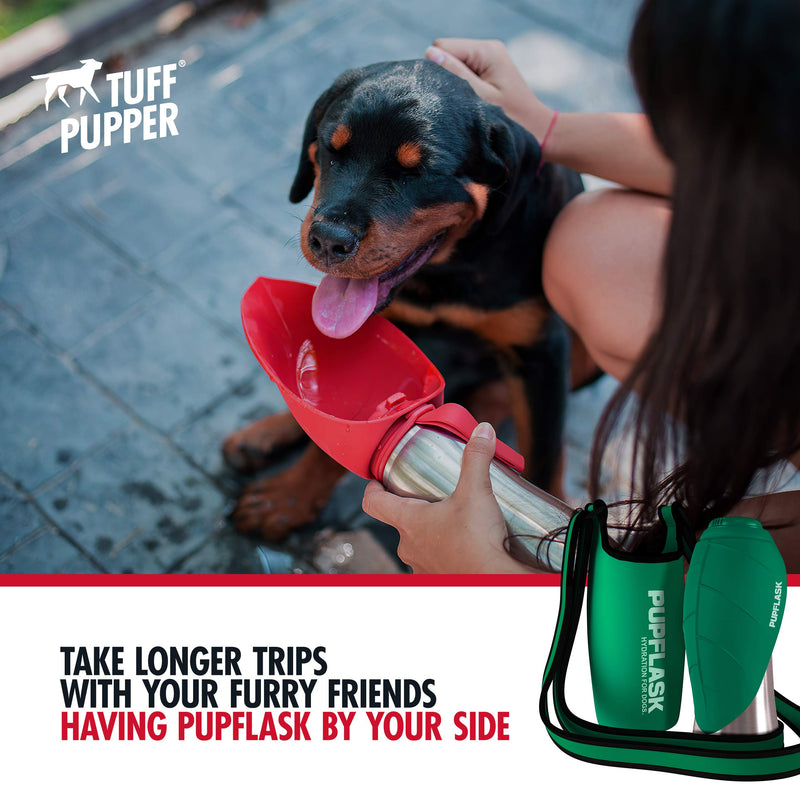 Tuff Pupper PupFlask Insulated Neoprene Dog Water Bottle Holder Sling with Wide Adjustable Shoulder Strap, Great for Travel, Walking, Hiking, Portable Pet Water Bottle Holder (27 OZ, Quetzal Green) 27 OZ - BeesActive Australia