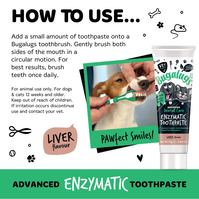 Bugalugs Dental Enzymatic Dog Toothpaste & Cat Toothpaste for Dog Teeth Cleaning, Dog Breath Freshener, Dog Plaque Remover & Tartar for Pets use with Our Dog Toothbrush & Cat Toothbrush (Liver 75g)