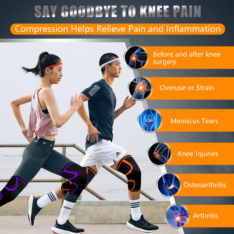 2 Pack Knee Braces for Running Knee Pain, Compression Knee Brace for Women & Men, Knee Sleeve, Sports Knee Braces for Meniscus Tear, ACL & Arthritis Pain Relief (Black, Medium) Black