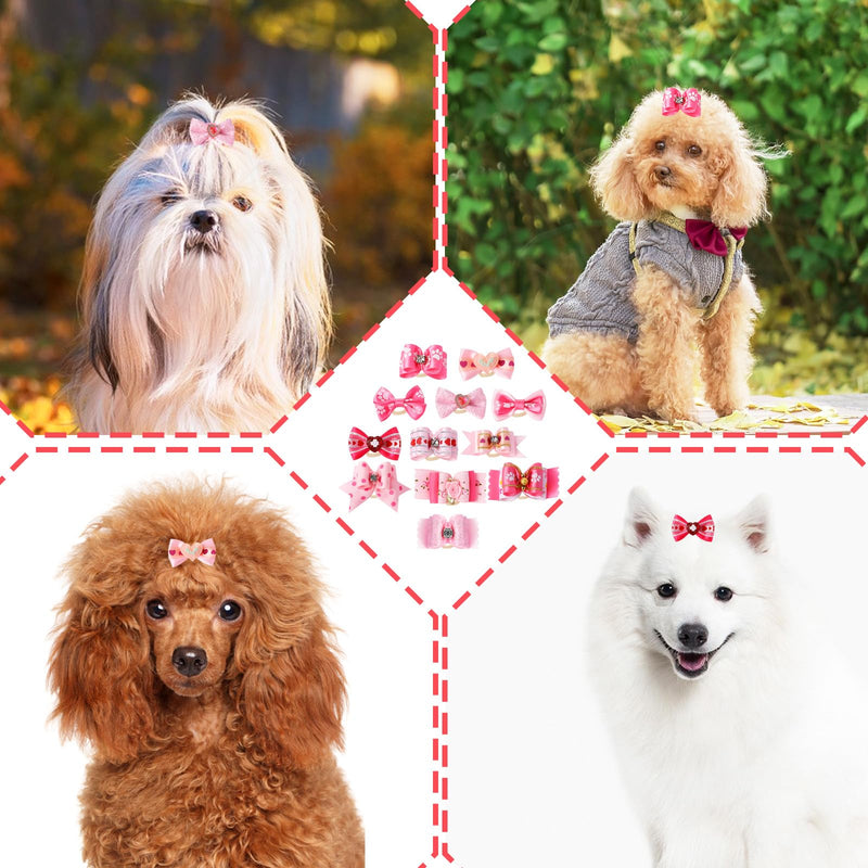 12Pcs Dog Hair Bows, Puppy Bows for Small Size Dog 1.8 Inch Cute Dog Bows Handmade Pink Dog Bows with Rubber Bands Rhinestones Small Dog Hair Accessories for Puppy Kitten Pet Hair Grooming Accessories - BeesActive Australia