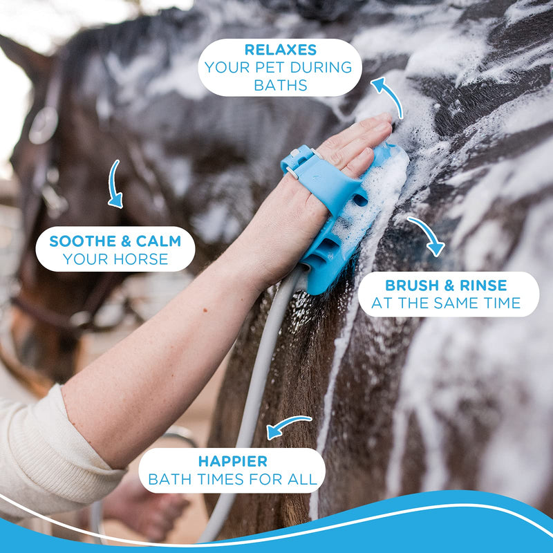 Aquapaw 5-in-1 Horse Bathing Tool & Curry Comb for Washing, Spraying, Scrubbing, Massaging & Grooming | Includes 3 Foot Garden Hose & Adapter | 1 Size Fits All - Great for Horses, Livestock & Big Dogs - BeesActive Australia