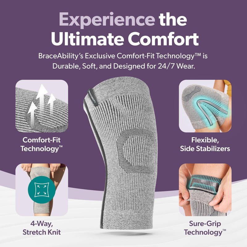 BraceAbility Knee Compression Sleeve - Knit Knee Pain Brace for Men or Women, Arthritis Relief, Meniscus Tear, Running, Workout, Sports, Swelling, Athletic Support for Joint Stability (XL/2XL Gray) XL/2XL - BeesActive Australia