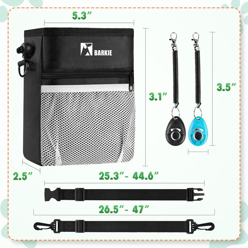 BARKIE Dog Treat Pouch and 2 Pet Training Clickers with Dog Positive Reinforcement Training Booklet (Black) Black - BeesActive Australia
