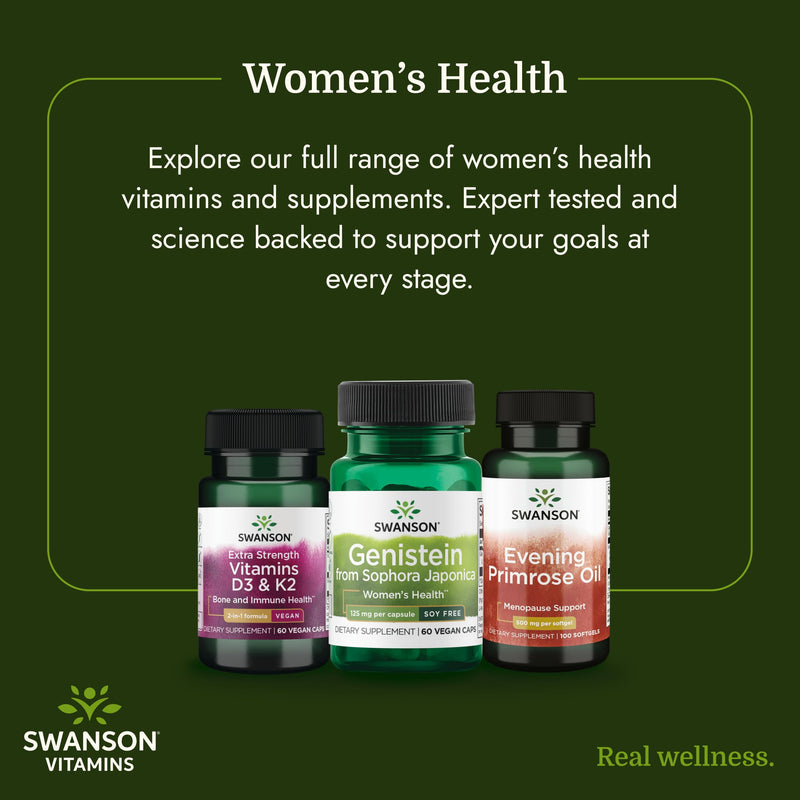 Swanson Soy-Free Genistein Plant-Based Supplement for Women Seeking Hormonal Balance, Bone, and Cardiovascular Support - 125 mg (60 Vegan Capsules) | Plant-Based Soy-Free Genistein for Women Seeking Hormonal Balance, Bone and Cardiovascular Support, 98...