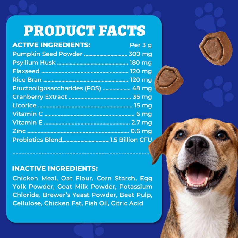 Wellix 260g Anal Gland Chews for Dogs - Rich in Pumpkin Fibre for Dogs & Probiotics - Dog Fibre Supplement for Anal Gland Health,Stool Quality & Digestive Health - Chicken Flavor