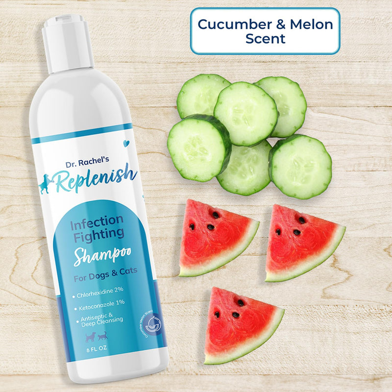 Replenish Anti Itch Dog Shampoo with Ketoconazole and Chlorhexidine for Dog Skin Irritation Treatment & Itchy Skin Relief - Dr. Rachel’s Veterinary Formula Dog Shampoo with Cucumber Melon Scent - 8 oz - PawsPlanet Australia